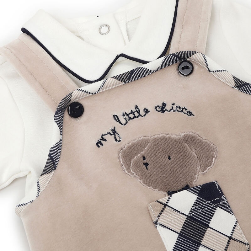 Boys Medium Natural Printed Bodysuit with Long Overall image number null